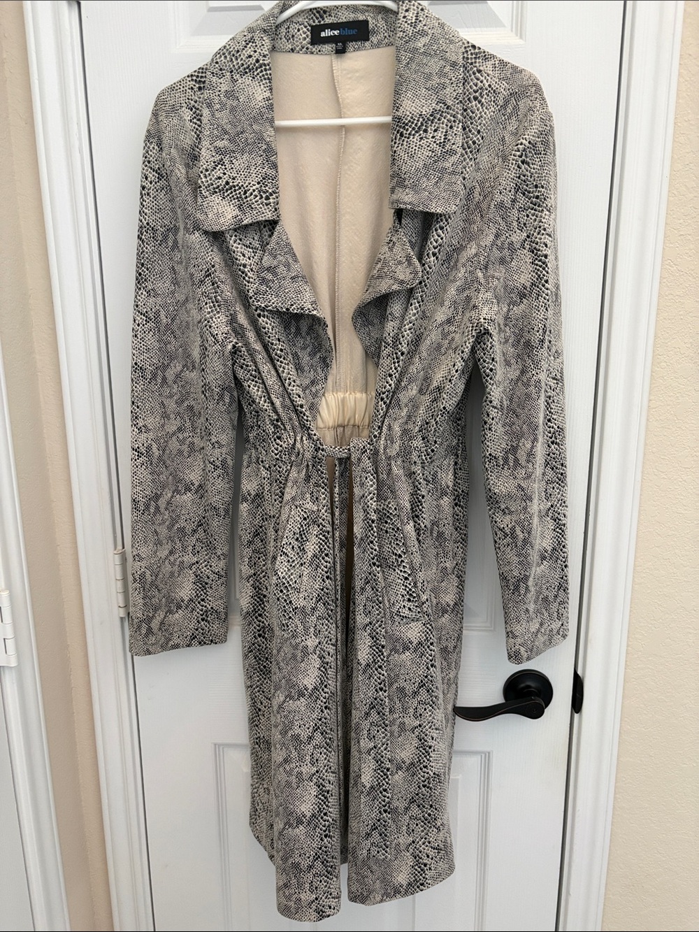 Alice Blue Snake Print Trench Coat in Gray and Cream